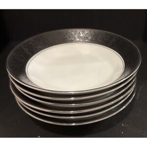 Noritake‎ Mirano 6878 Berry Fruit Bowls Black Floral Trim 5.5 Inch Set Of 6 MCM